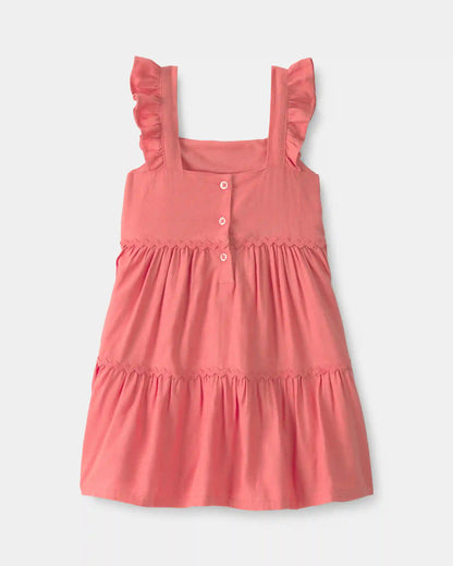 Toddler Girl Ruffle-Sleeve Tiered Dress - Coral