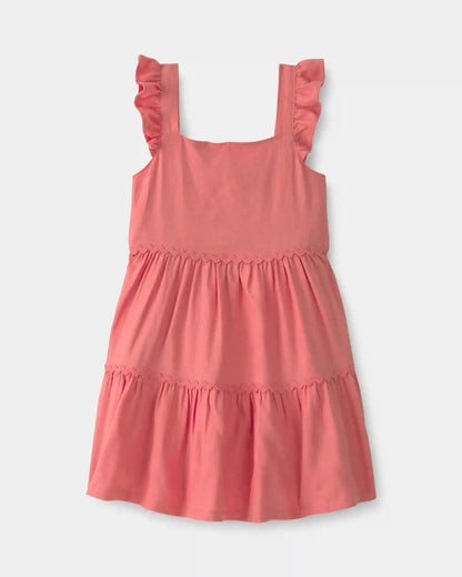 Toddler Girl Ruffle-Sleeve Tiered Dress - Coral
