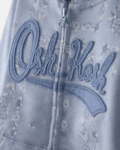 Toddler Girl Floral OshKosh Logo Zip-Up Hoodie - Blue