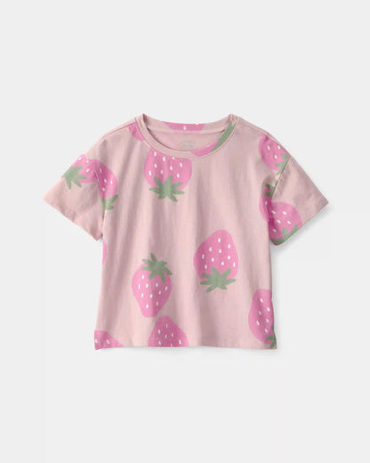 Toddler Girl Strawberry Relaxed Top - Pink