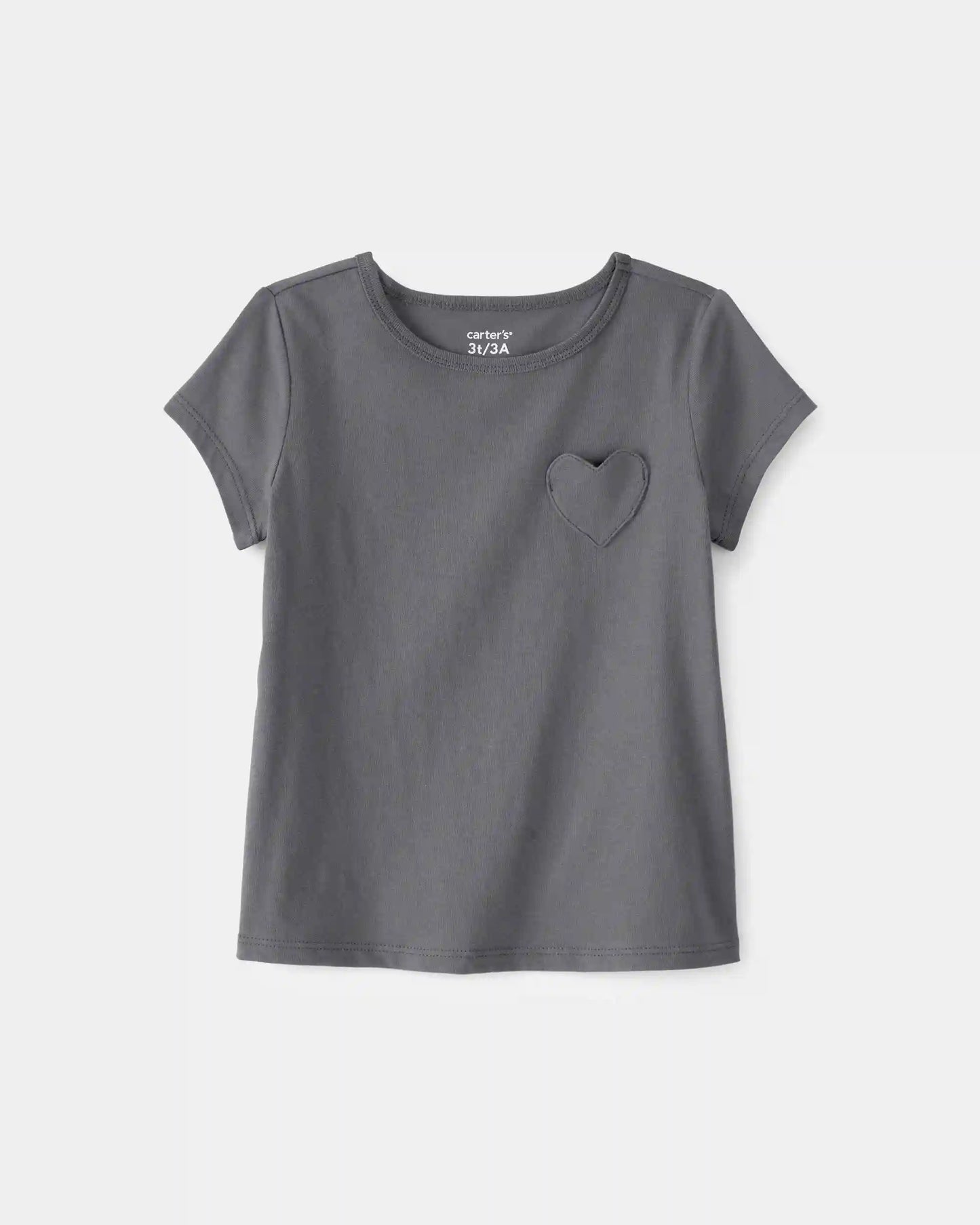 Toddler Girl Heart Pocket Top - Grey