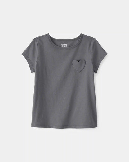 Toddler Girl Heart Pocket Top - Grey