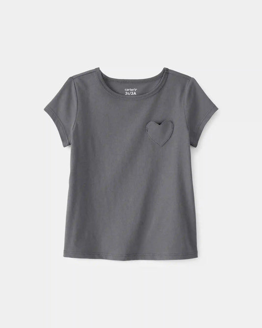 Toddler Girl Heart Pocket Top - Grey