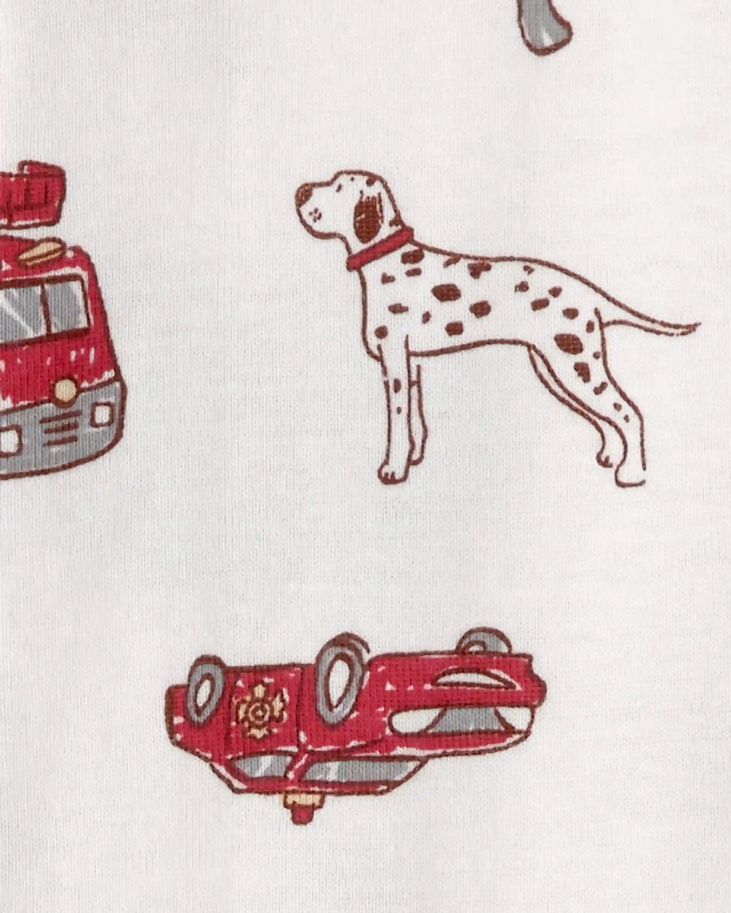 Toddler Boy Firetruck 100% Cotton Snug Fit 1-Piece Pajama - White