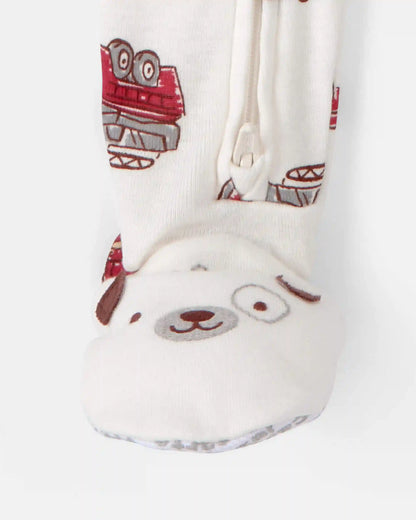 Toddler Boy Firetruck 100% Cotton Snug Fit 1-Piece Pajama - White