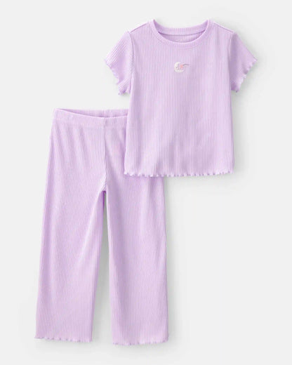 Toddler Girl Moon Rib Loose Fit 2-Piece Pajama Set - Purple