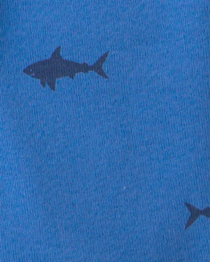 Toddler Boy Shark 100% Cotton Short-Sleeve Snug Fit 4-Piece Pajama Set - Blue