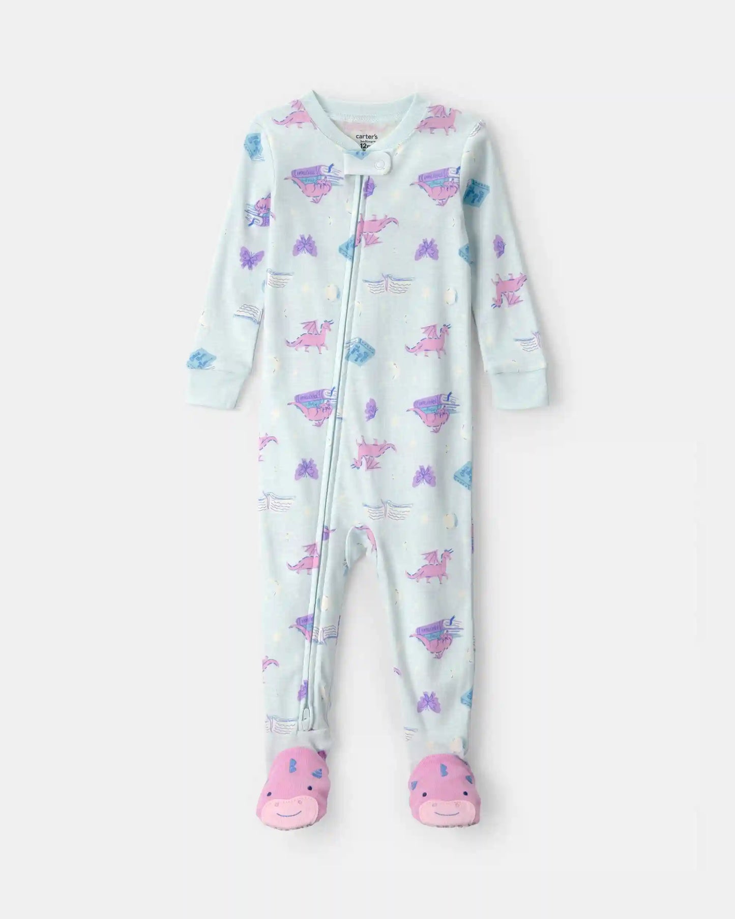 Toddler Girl Fairytale Dragon 100% Cotton Snug Fit 1-Piece Pajama - Blue