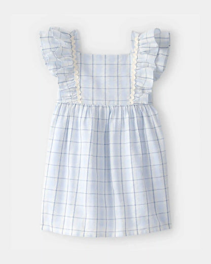 Toddler Girl Plaid Ruffle-Sleeve Dress - Blue/White