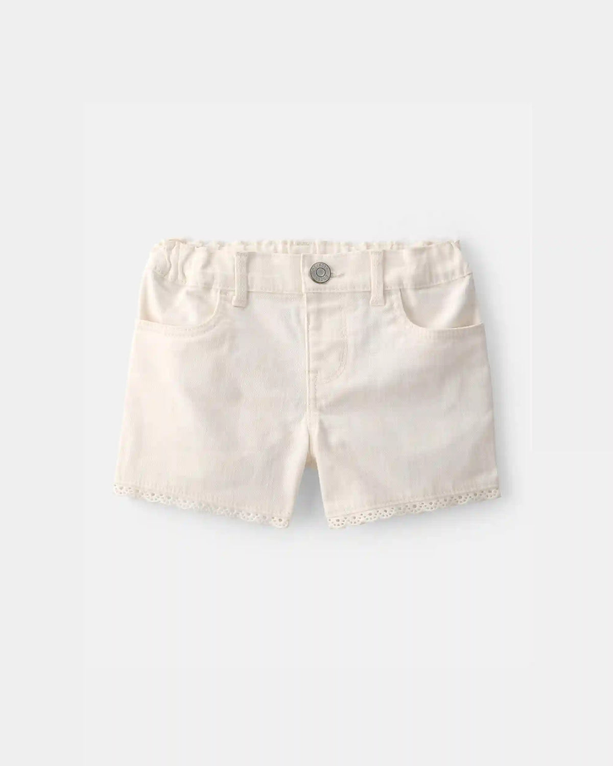 Toddler Girl Eyelet Trim Twill Shorts - Cream