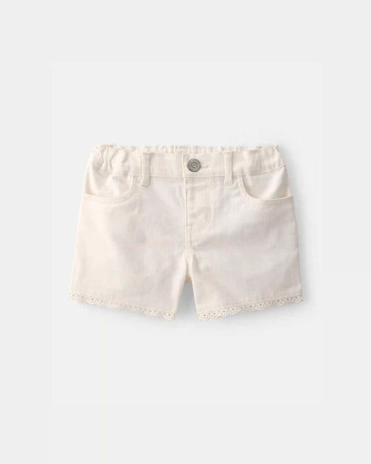 Toddler Girl Eyelet Trim Twill Shorts - Cream