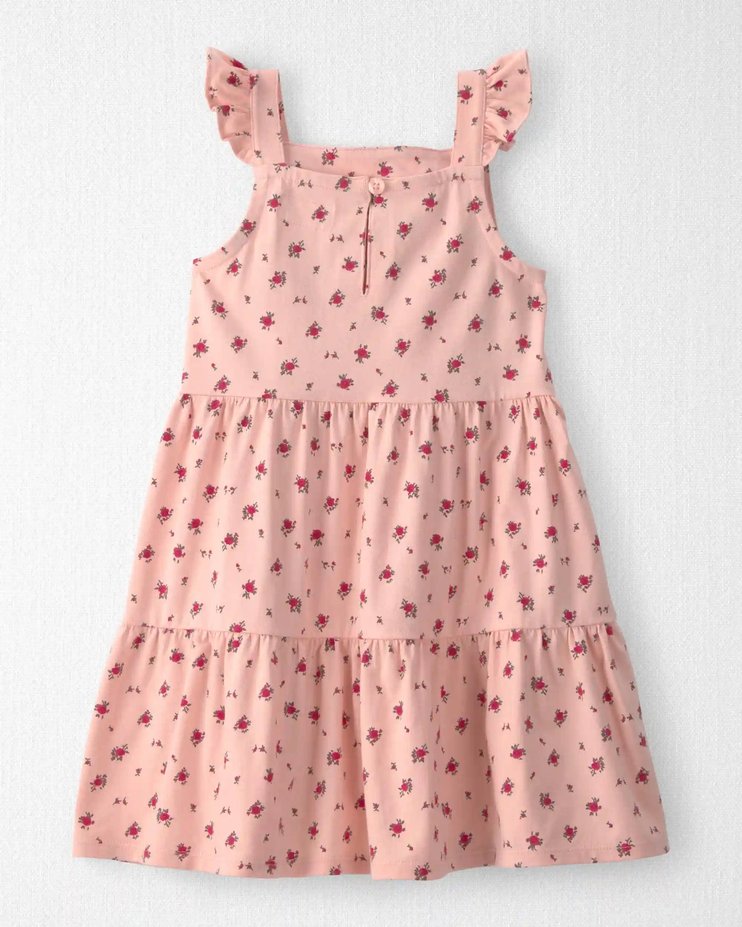 Toddler Girl Organic Cotton Tiered Dress in Blush Floral Print