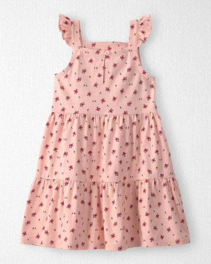 Toddler Girl Organic Cotton Tiered Dress in Blush Floral Print