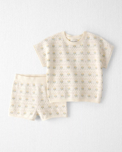 Toddler Girl Organic Cotton Sweater Knit Set in Honey Floral Print