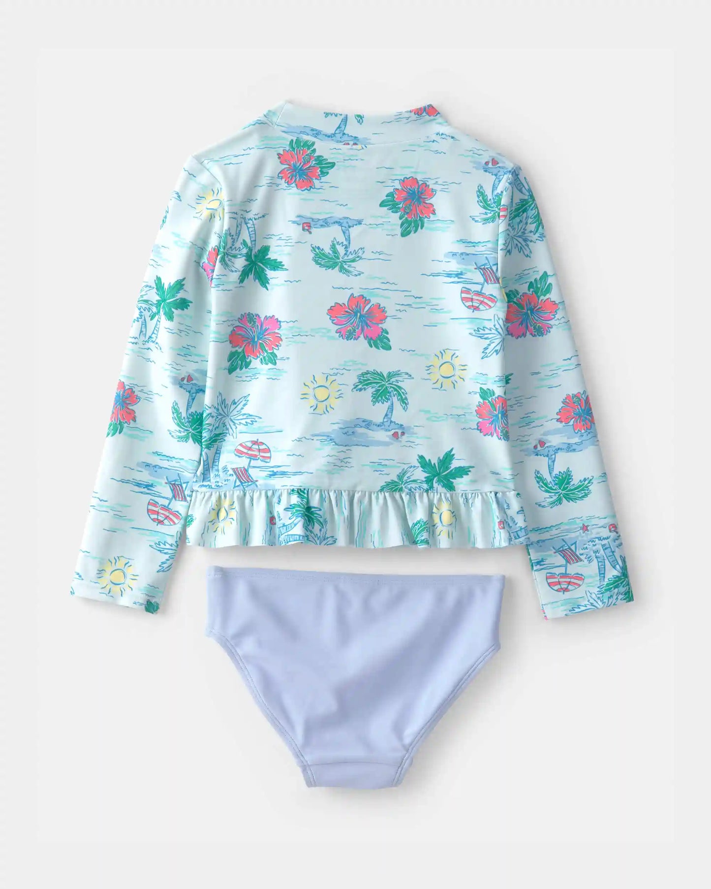 Toddler Girl 2-Piece Tropical Beach Rashguard Swimsuit Set - Blue/Purple