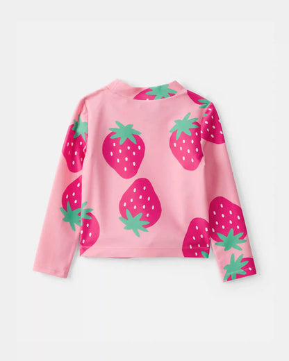 Toddler Girl 3-Piece Strawberry Rashguard Swimsuit Set - Pink