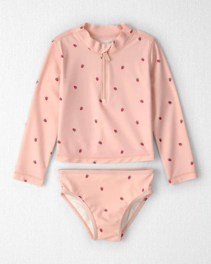 Toddler Girl 2-Piece Recycled Rashguard Swimsuit Set in Strawberry Print