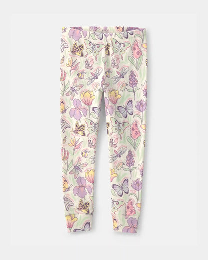 Toddler Girl Butterfly 100% Cotton Snug Fit 2-Piece Pajama Set - Cream