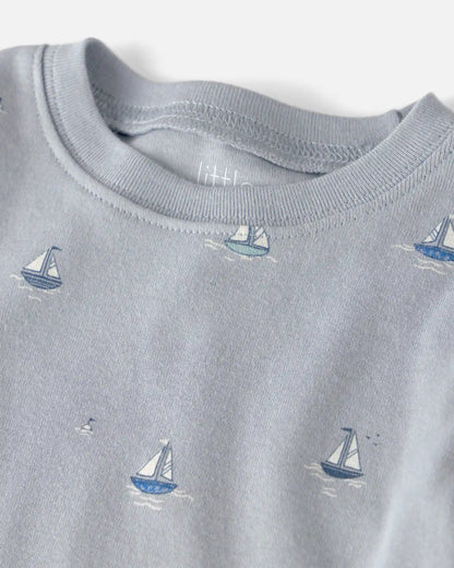 Toddler 2-Piece Organic Cotton Ribbed Pajama Set in Sail Away Print