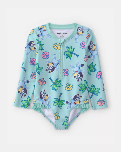 Toddler Girl 1-Piece Bluey™ Rashguard Swimsuit - Blue