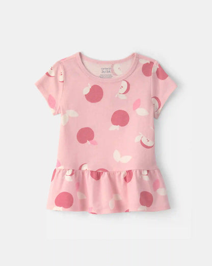 Toddler Girl Apple Relaxed Peplum Top - Pink