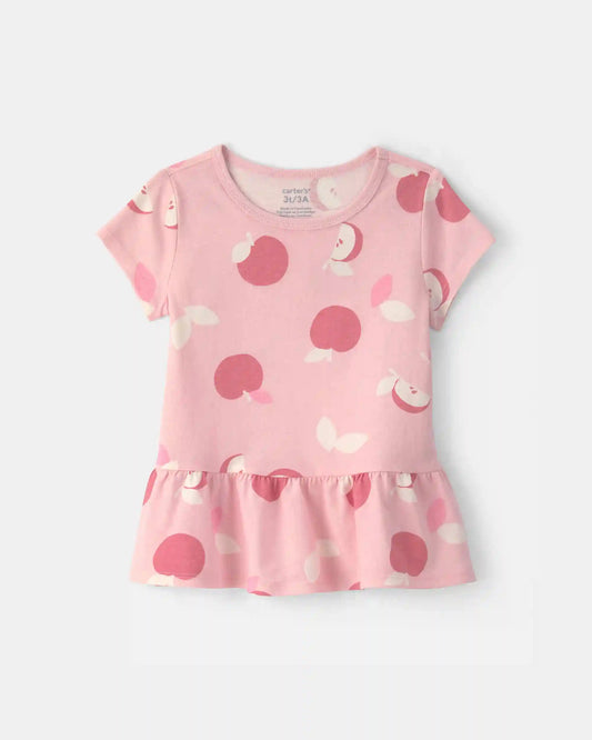 Toddler Girl Apple Relaxed Peplum Top - Pink