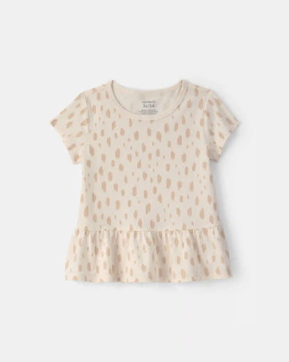 Toddler Girl Dot Relaxed Peplum Top - Cream