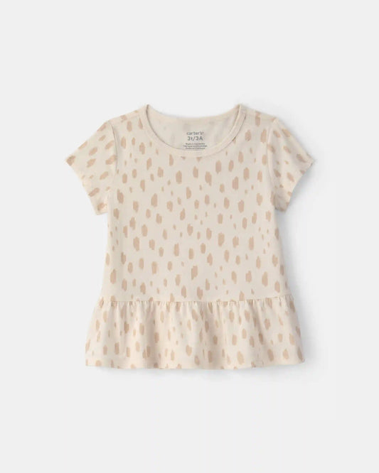 Toddler Girl Dot Relaxed Peplum Top - Cream