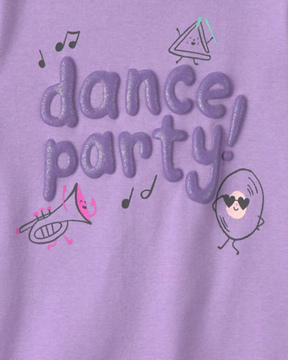 Toddler Girl Dance Party 100% Cotton 4-Piece Pajama Set - Purple/Ivory