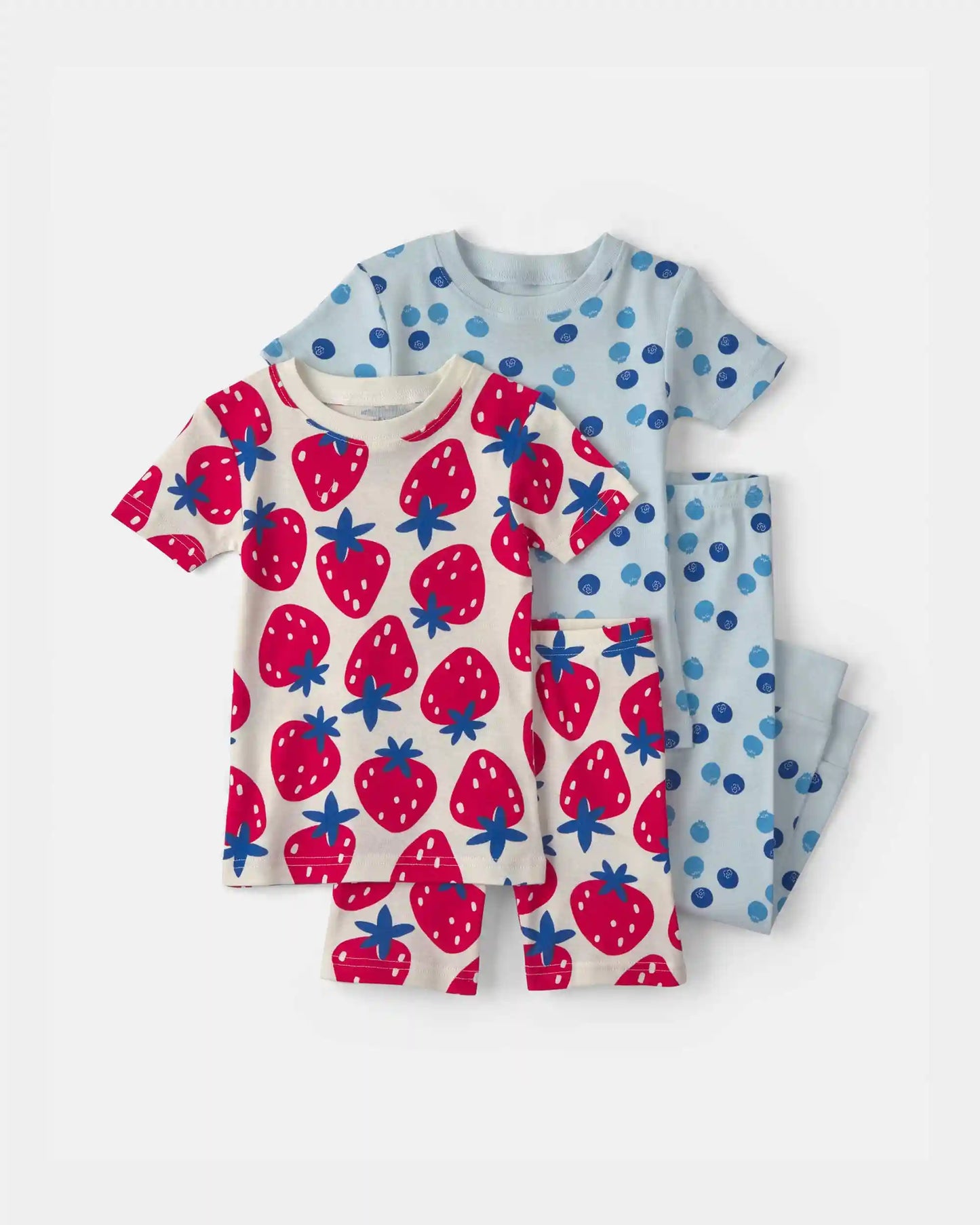 Toddler Girl Berries 100% Cotton 4-Piece Pajama Set - Red/Blue