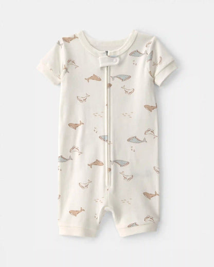 Toddler Whale 100% Cotton 1-Piece Romper Pajama - Ivory
