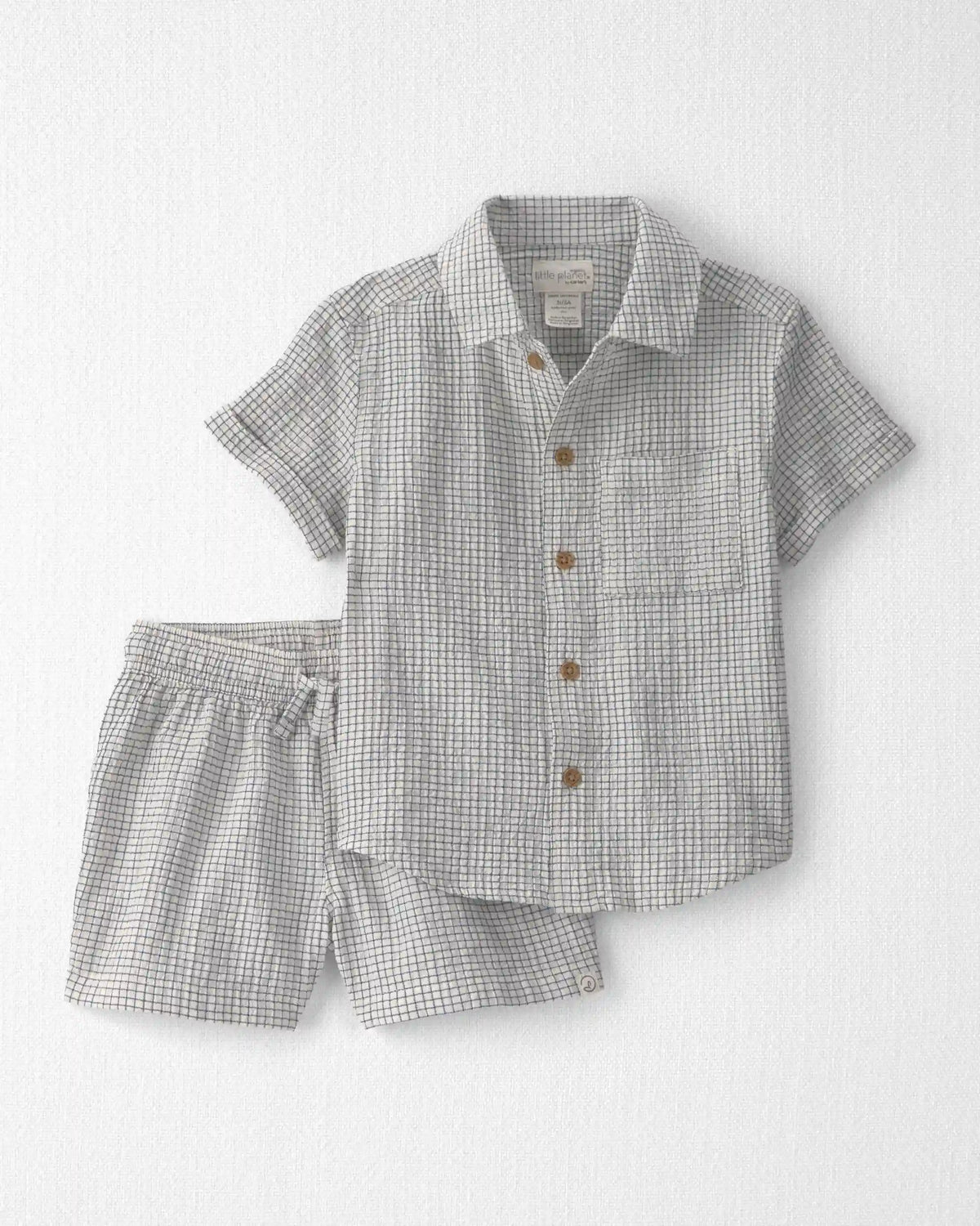 Toddler Boy 2-Piece Organic Cotton Seersucker Gauze Top & Short Set
