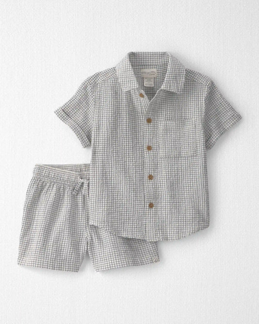 Toddler Boy 2-Piece Organic Cotton Seersucker Gauze Top & Short Set