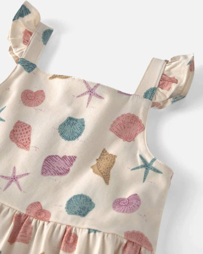 Toddler Girl Organic Cotton Tiered Dress in Seashells