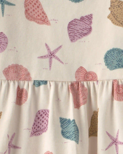 Toddler Girl Organic Cotton Tiered Dress in Seashells