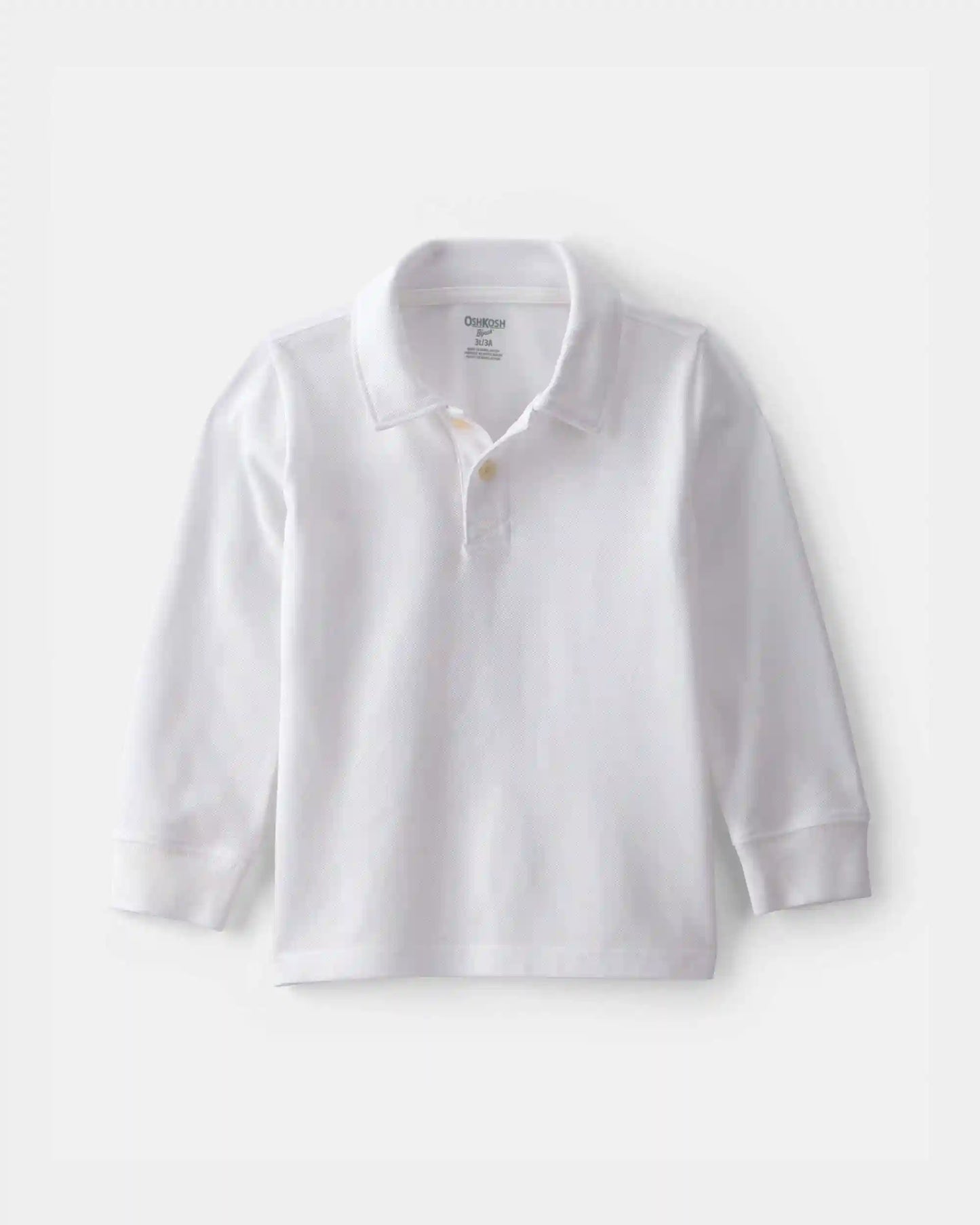 Toddler Boy Uniform Piqué Long-Sleeve Polo Shirt - White