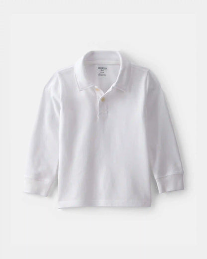 Toddler Boy Uniform Piqué Long-Sleeve Polo Shirt - White