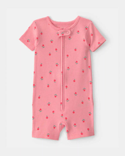 Toddler Girl Floral 100% Cotton 1-Piece Romper Pajama - Pink