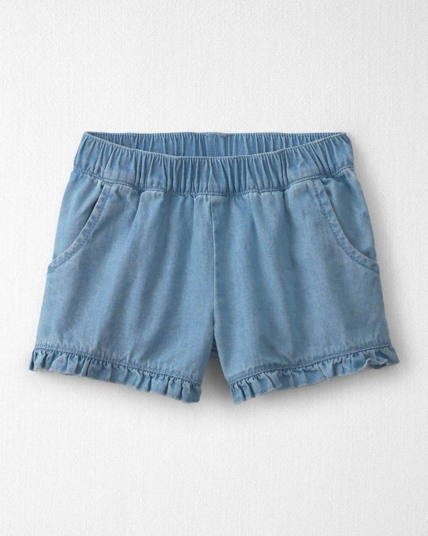 Toddler Girl 2-Piece Linen Top & Short Set Made with Organic Cotton in Blue Hibiscus
