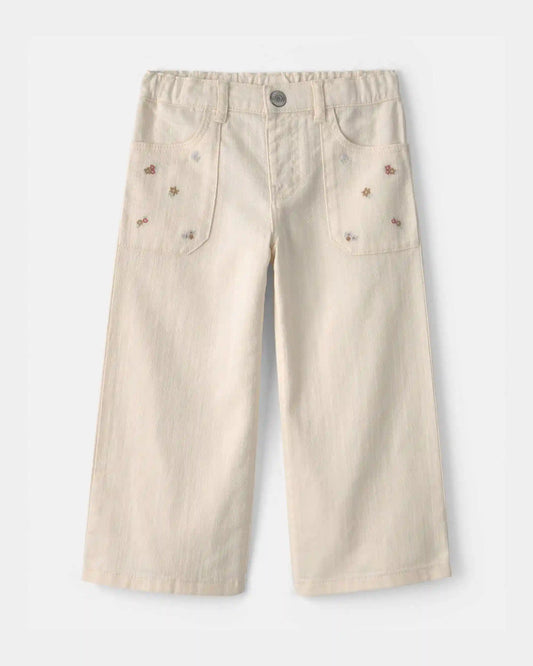 Toddler Girl Floral Twill Pants - Cream
