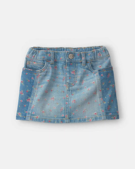 Toddler Girl Floral Denim Skirt - Light Wash