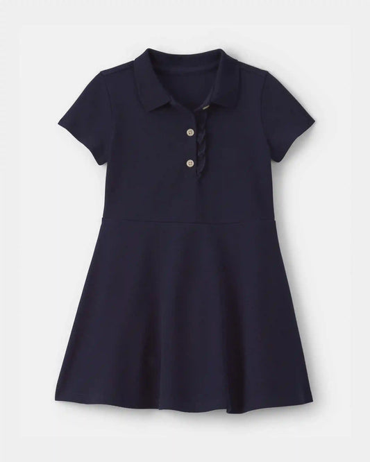 Toddler Girl Uniform Piqué Short-Sleeve Dress - Navy