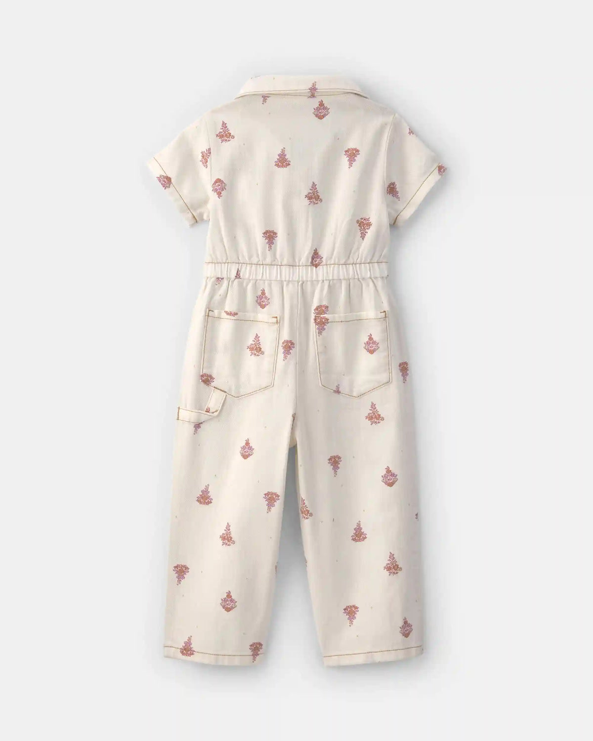 Toddler Girl Floral Short-Sleeve Twill Jumpsuit - Cream