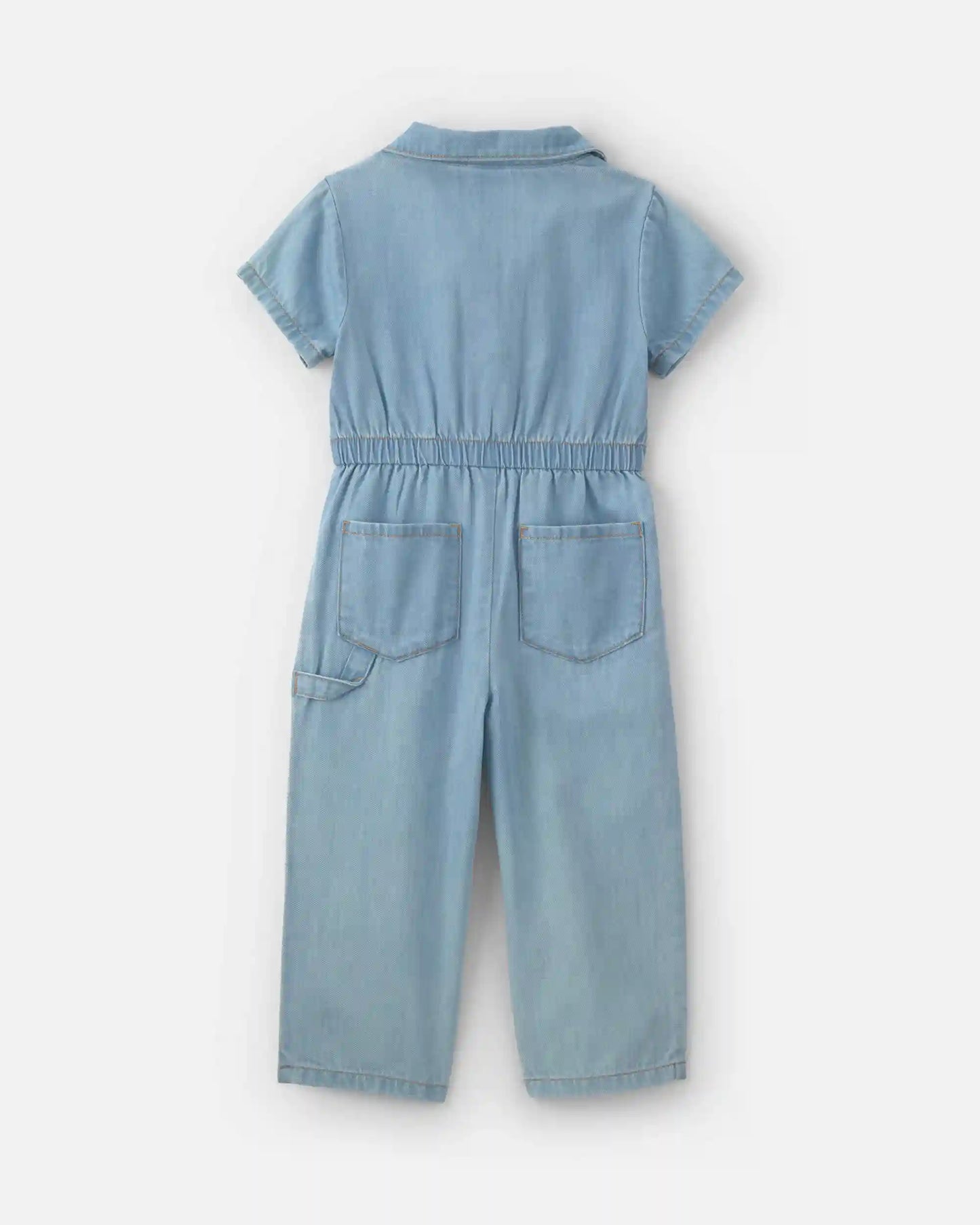 Toddler Girl Short-Sleeve Denim Jumpsuit - Light Wash