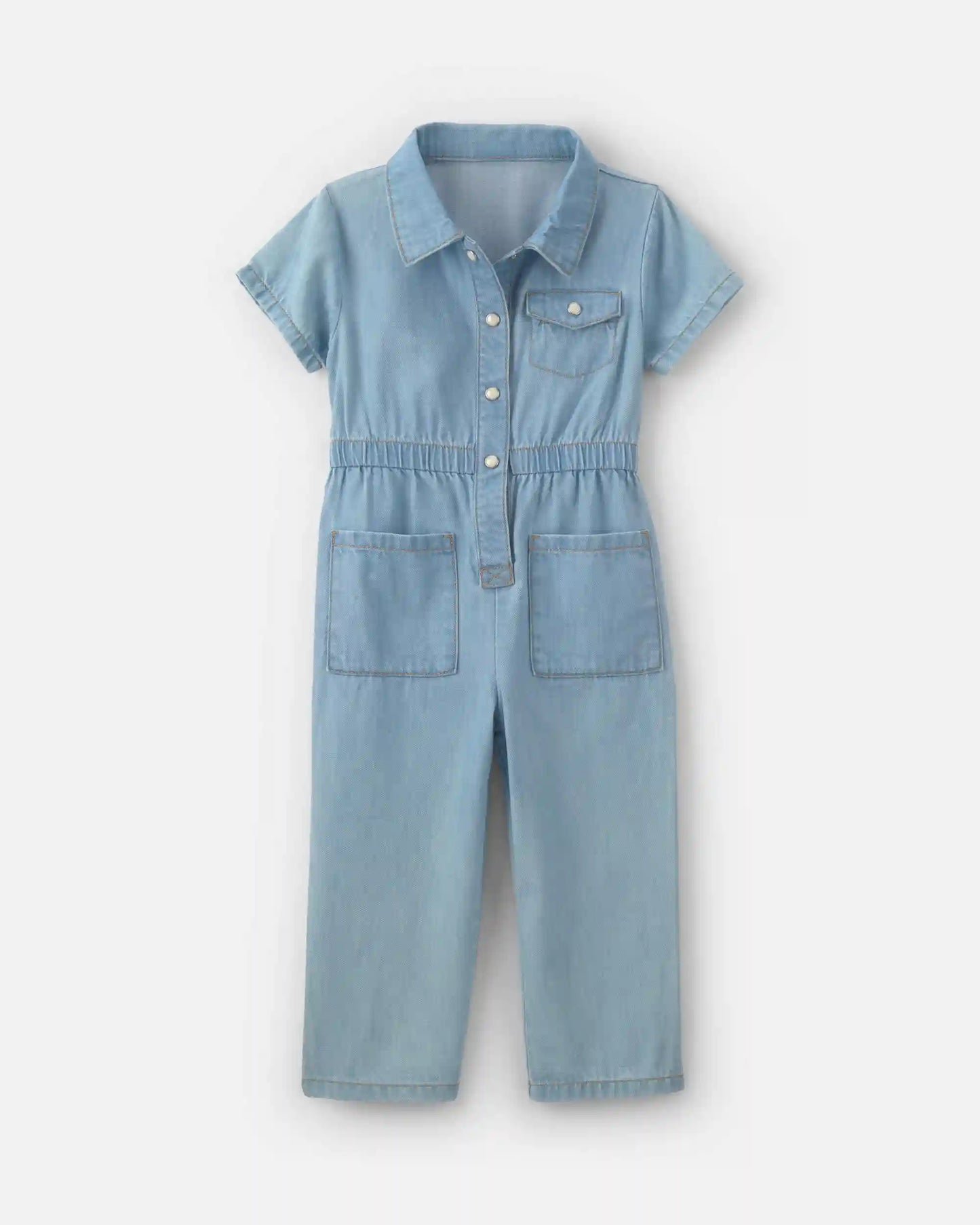 Toddler Girl Short-Sleeve Denim Jumpsuit - Light Wash