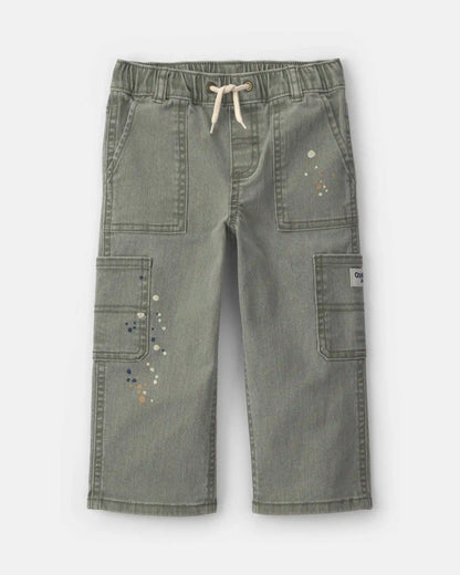 Toddler Boy Splatter Paint Wide-Leg Carpenter Pants - Green