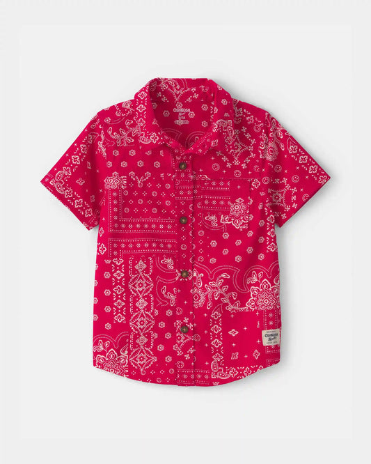 Toddler Boy Bandana Short-Sleeve Button-Down Shirt - Red