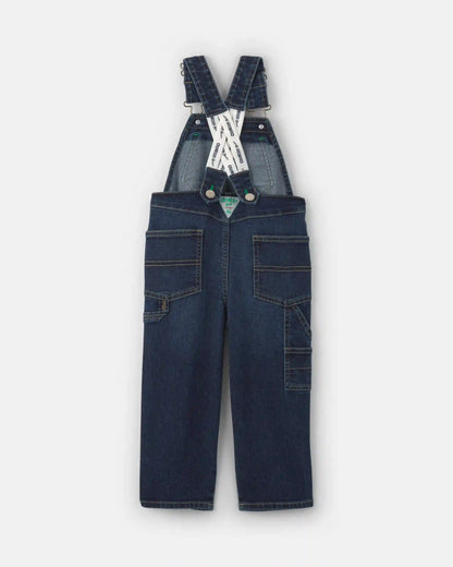 Toddler Elastic Strap Denim Overalls - Dark Wash