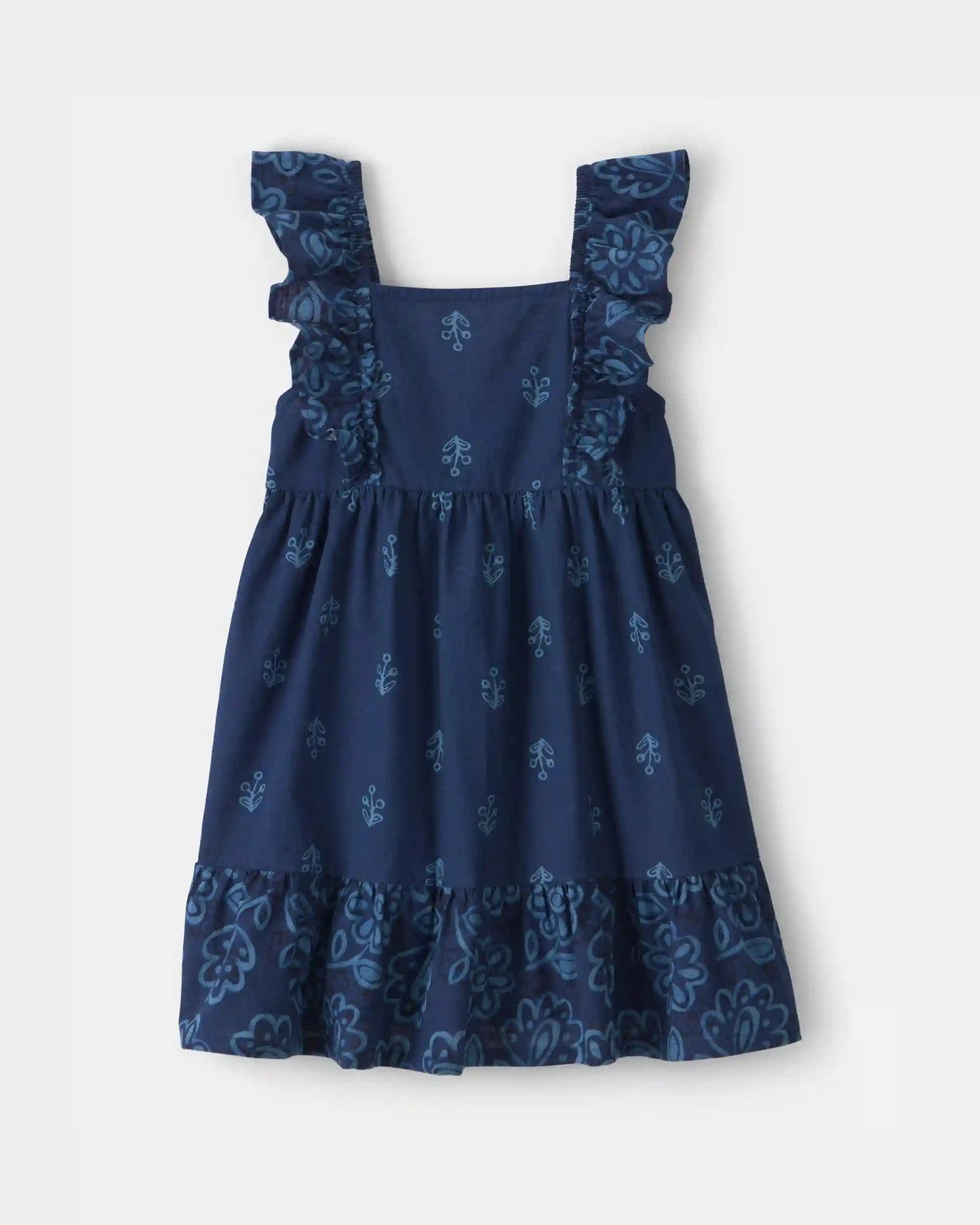 Toddler Girl Floral Ruffle-Sleeve Dress - Navy