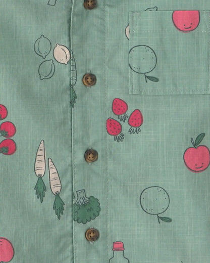 Toddler Boy Veggie Fruit Short-Sleeve Button-Down Shirt - Green